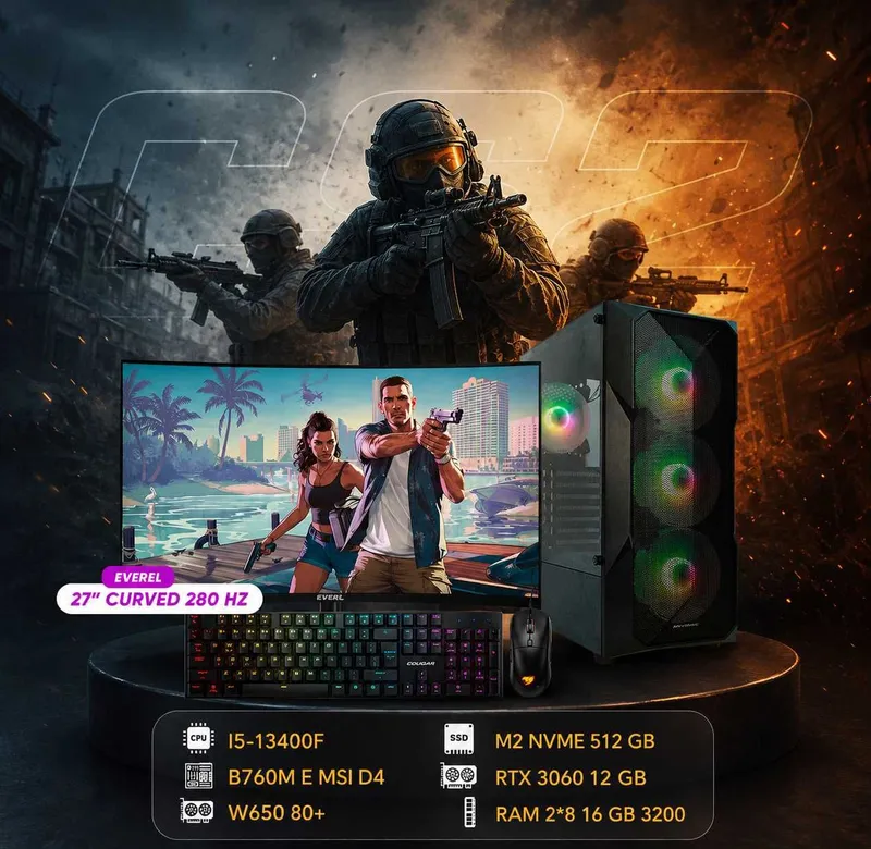 Super o'yin kompyuteri Core i5 13400F RTX 3060 12GB toliq komplekt cs2