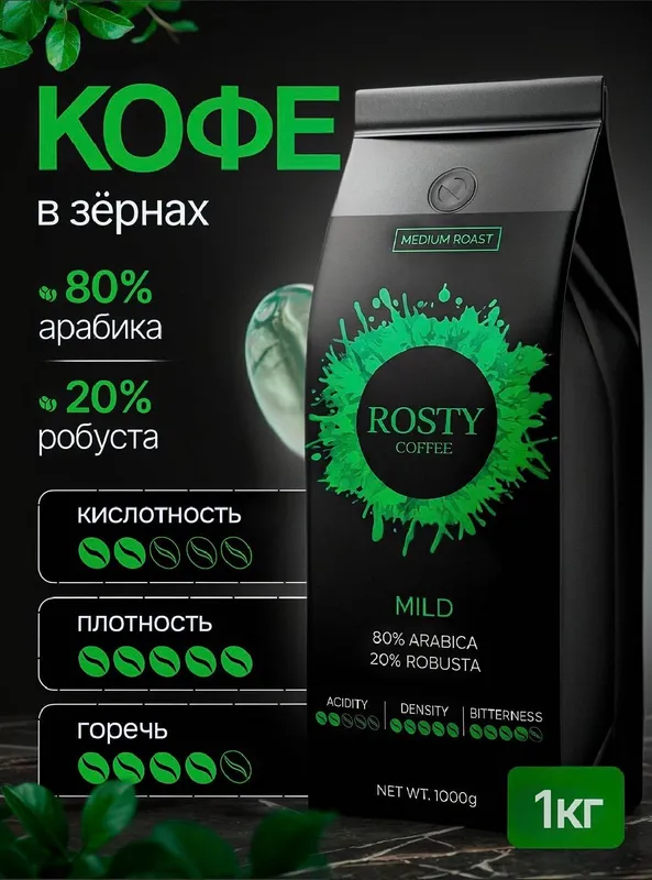 Зерновой кофе ROSTY COFFEE 80/20