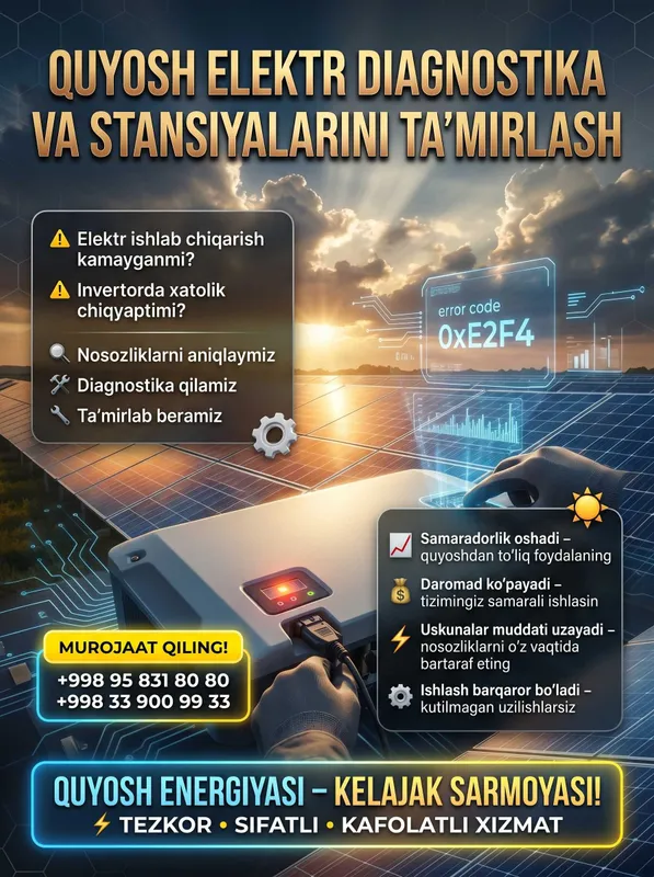 Quyosh elektr stansiyalarini ta'mirlash va diagnostika — фото 2 Quyosh elektr stansiyalarini ta'mirlash va diagnostika — фото 2
