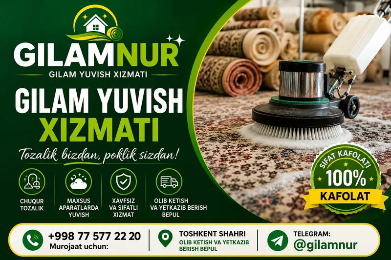 Gilam yuvish – 1 m² 12 000 so'm | Toshkent 2 Gilam yuvish – 1 m² 12 000 so'm | Toshkent 2