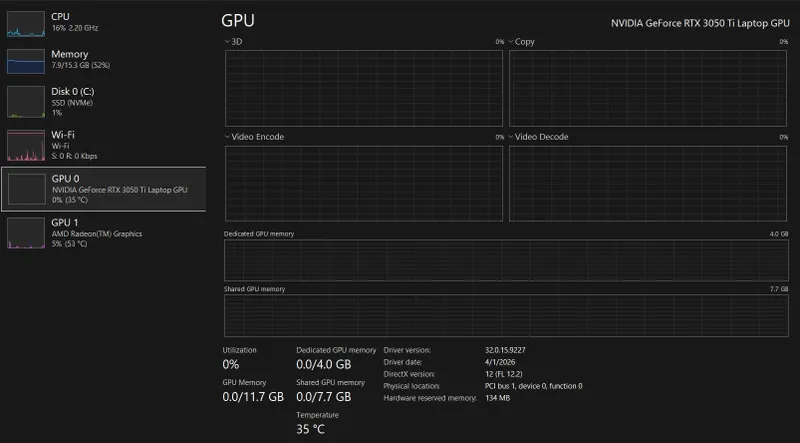 HP Victus 15 RTX 3050 Ti 16GB RAM 512GB SSD 144Hz 7