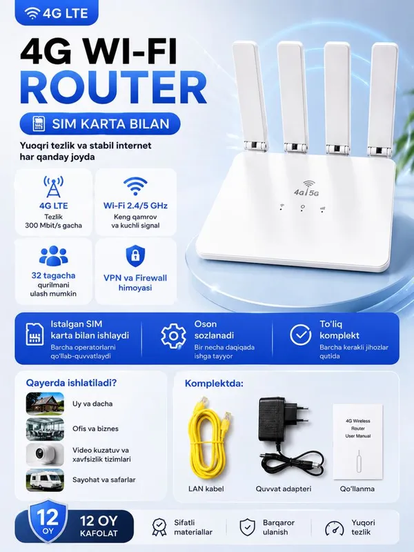 4G/5G Wi-Fi 6 Router -SIM - karta uchun yuqori tezlikdagi simsiz route 1
