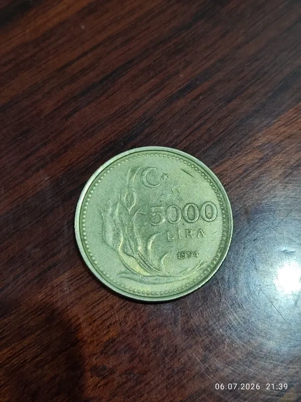 Монета 5000 лир Турция, 1994 год 1 Монета 5000 лир Турция, 1994 год 1
