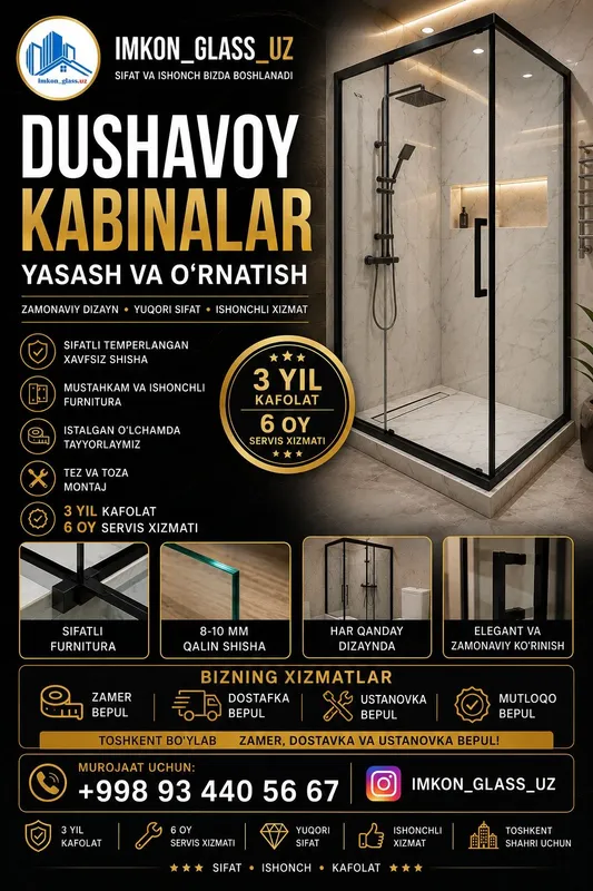 Dush uchun oynalar >Душевой кабина на заказ