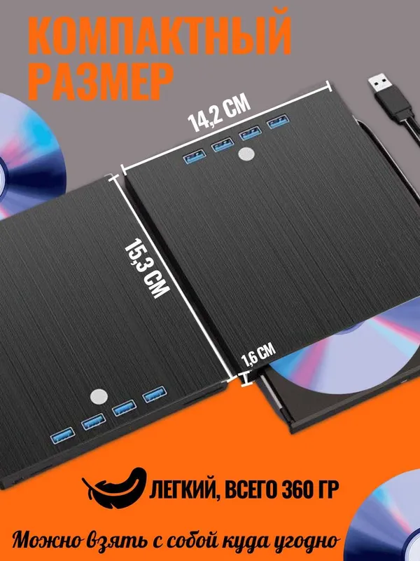 Внешний дисковод DVD-RW, DVD-ROM, CD-ROM 8в1. USB-хаб высокая скорость — фото 6