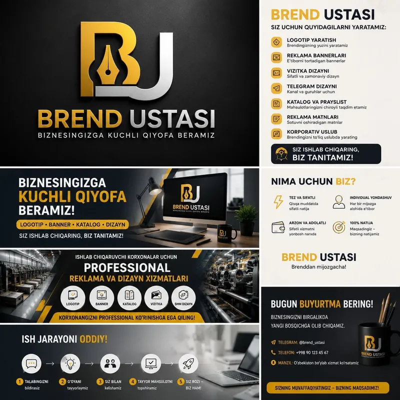 Brend yaratish logotip reklama poligrafiya hizmati — фото 1