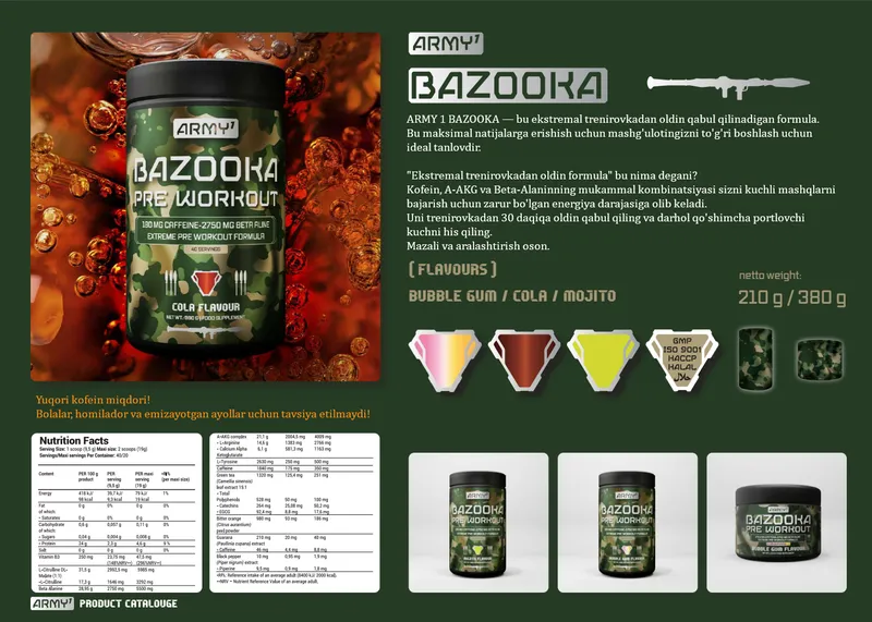 Energetik Army1 BAZOOKA PRE-WORKOUT 380g 40porsiya — фото 2