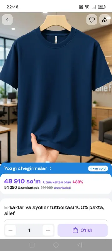 Erkaklar futbolkasi 100% paxta, ailef