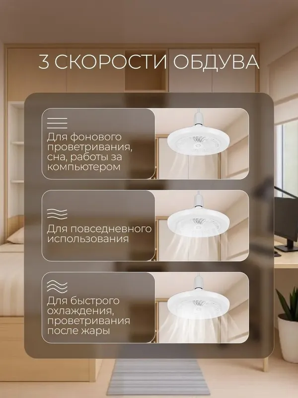 Люстра потолочная с вентилятором и пультом E27 — фото 1