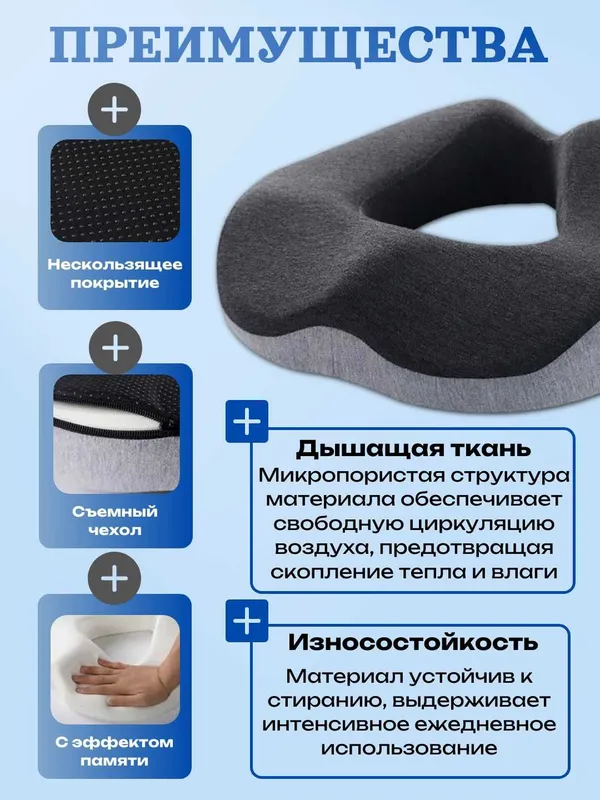 Ортопедическая подушка на сиденье для авто/офиса с эф памяти. Съем чех — фото 6