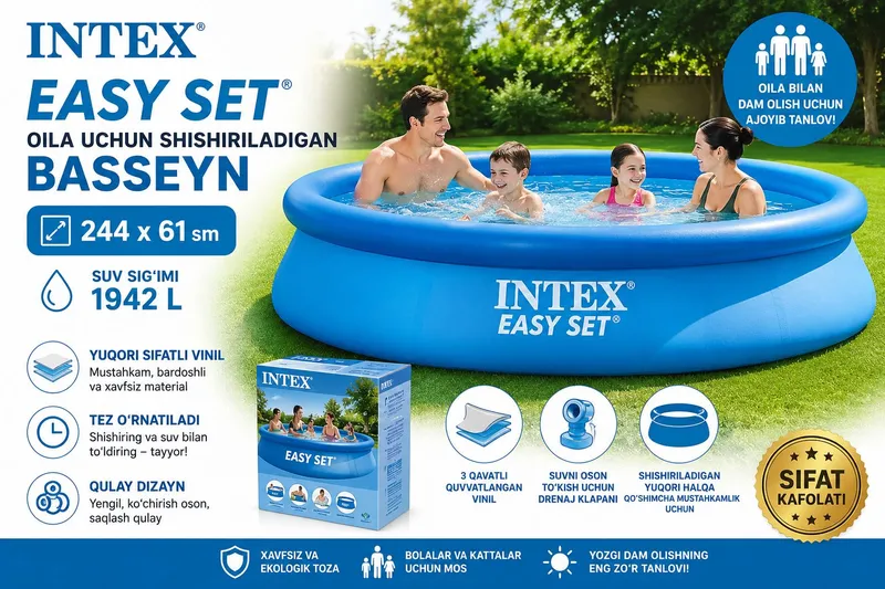 Intex Easy Set oila uchun shishiriladigan basseyn,