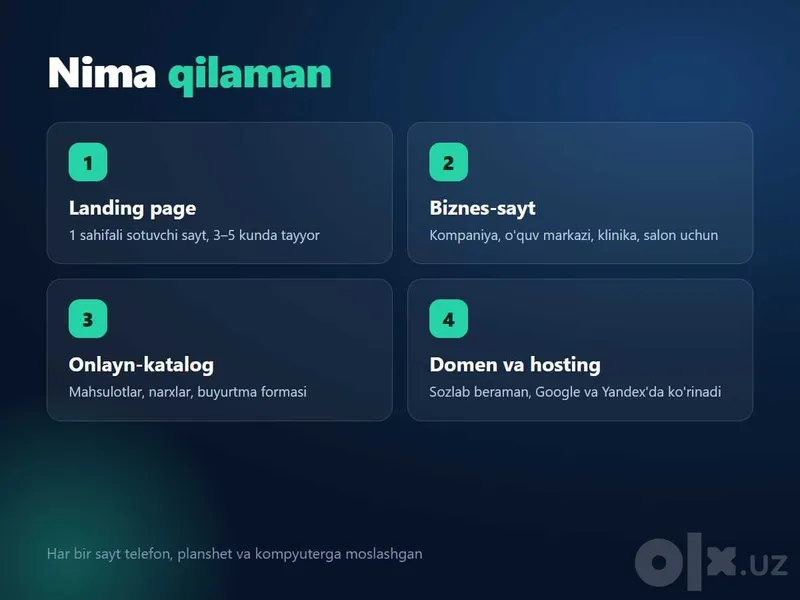 Landing page va web-sayt yasash | 3-5 kunda | Kafolat bilan 2 Landing page va web-sayt yasash | 3-5 kunda | Kafolat bilan 2