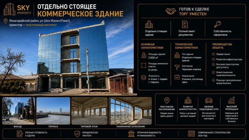 Продажа ОСЗ 2850 м² Яккасарай Ракат под клинику и гостиницу