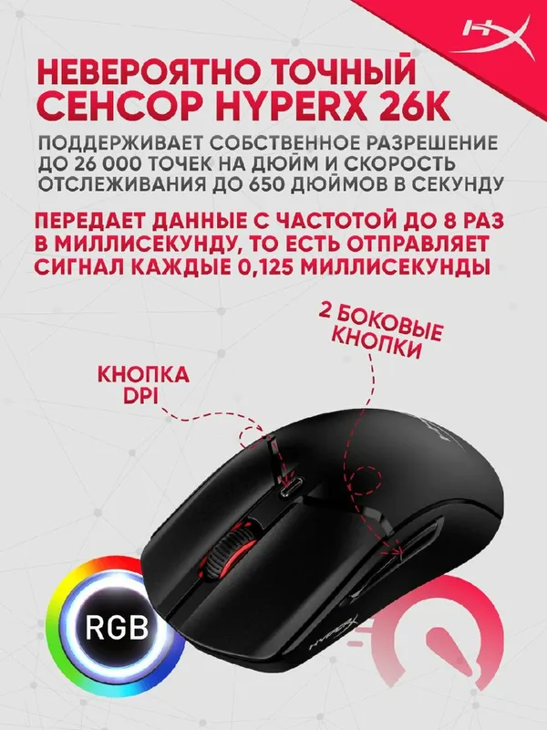 Игровая беспроводная мышь HyperX Pulsefire Haste 2 Mini, 26000 DPI — фото 1
