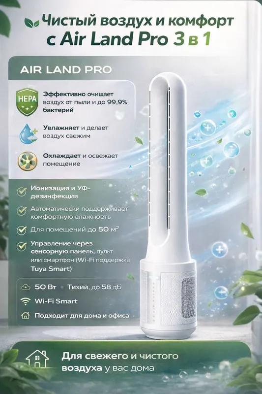 Очиститель воздуха + Увлажнитель + Вентилятор на лето Land Pro 3 в 1