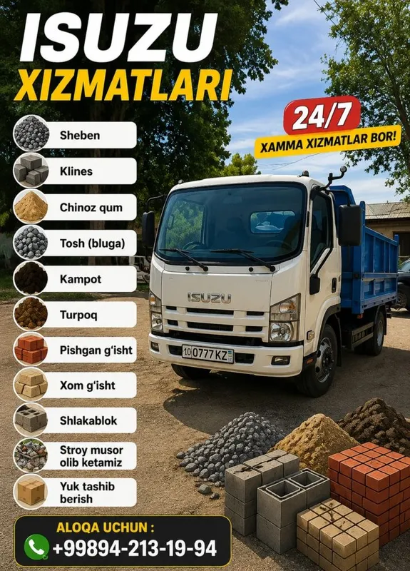 Isuzu xizmatlari Seben Klines Chinoz Qum Kampot Tosh Stroy must obketa Isuzu xizmatlari Seben Klines Chinoz Qum Kampot Tosh Stroy must obketa
