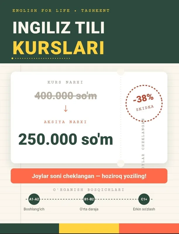 Ingliz tilidan individual va guruh darslar