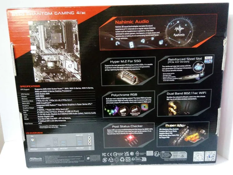 ASRock Phantom Gaming 4/ac B550 Wi-Fi материнская плата для AMD AM4 3 ASRock Phantom Gaming 4/ac B550 Wi-Fi материнская плата для AMD AM4 3