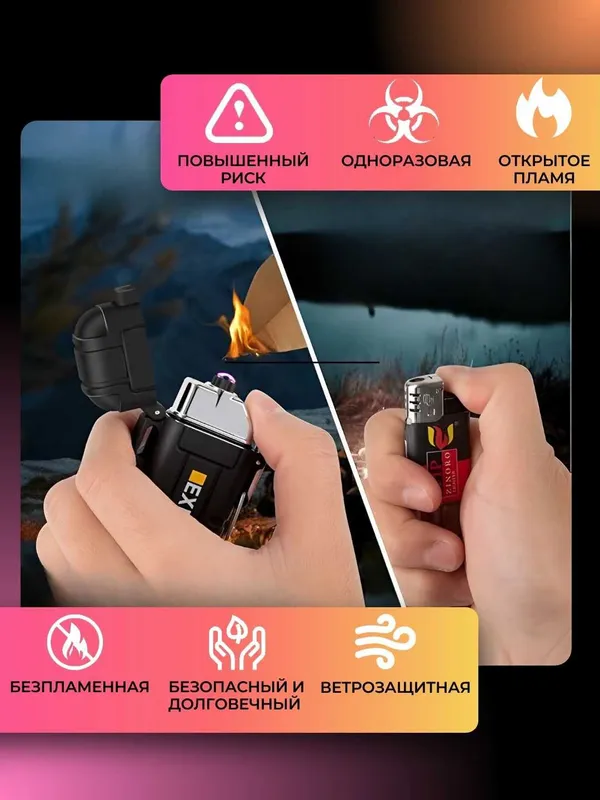 Зажигалка электронная дуговая с фонариком, влагозащитой, SOS, USB 3 Зажигалка электронная дуговая с фонариком, влагозащитой, SOS, USB 3