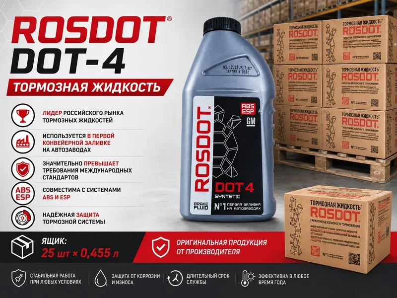 Тормозная жидкость ROSDOT DOT-4 0,455 л | Оригинал | Опт и розница