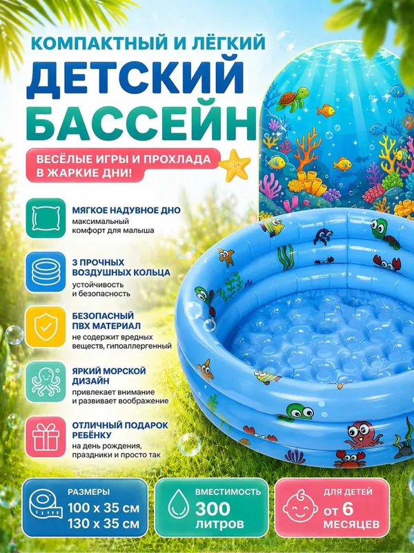 Детский надувной бассейн для детей, круглый бассейн с мягким дном — фото 4