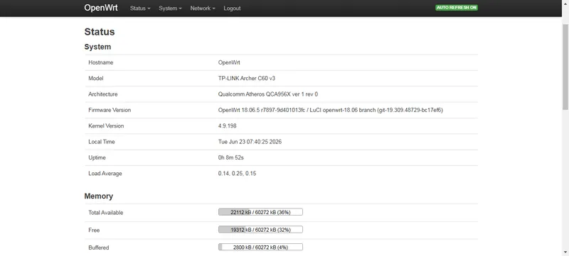 Router TP-Link Archer C60. OpenWrt. Wi-Fi router. 1