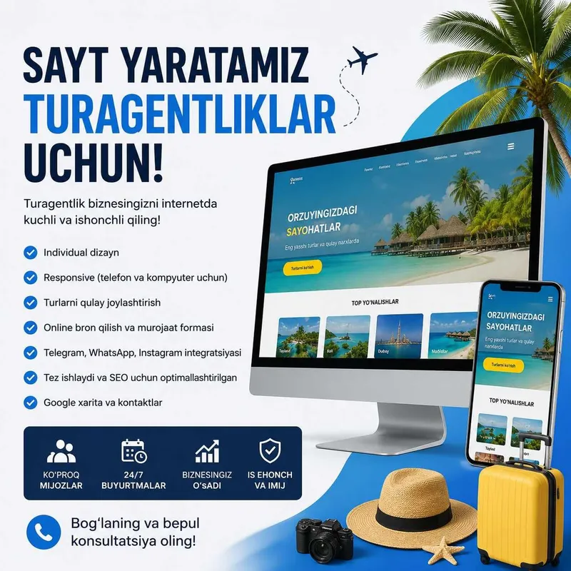 Sayt yaratamiz Tur agentlar uchun!