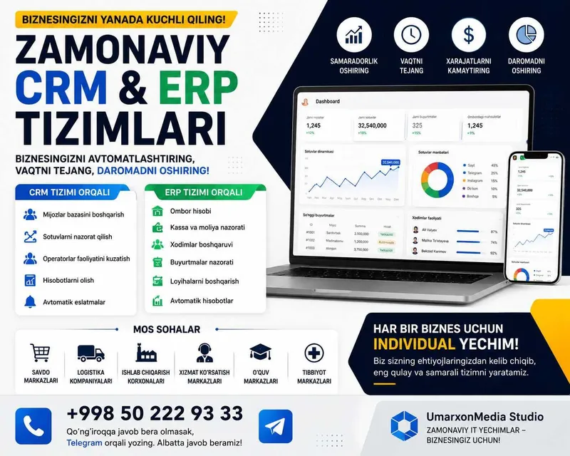 CRM ERP Tizimlari Yaratamiz | Biznesni Avtomatlashtirish — фото 2