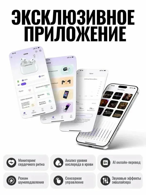 Hoco EW98 TWS, AI перевод, ANC+ENC, Bluetooth 6.0, мониторинг здоровья — фото 2