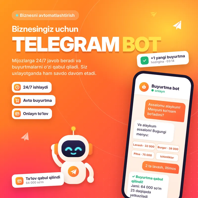 Telegram-бот: сам принимает заказы 24/7 1 Telegram-бот: сам принимает заказы 24/7 1
