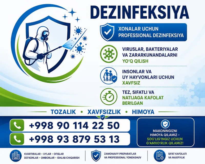 Dezinfeksiya xizmatlari, chiqish. Дезинфекция на выезд 1 Dezinfeksiya xizmatlari, chiqish. Дезинфекция на выезд 1
