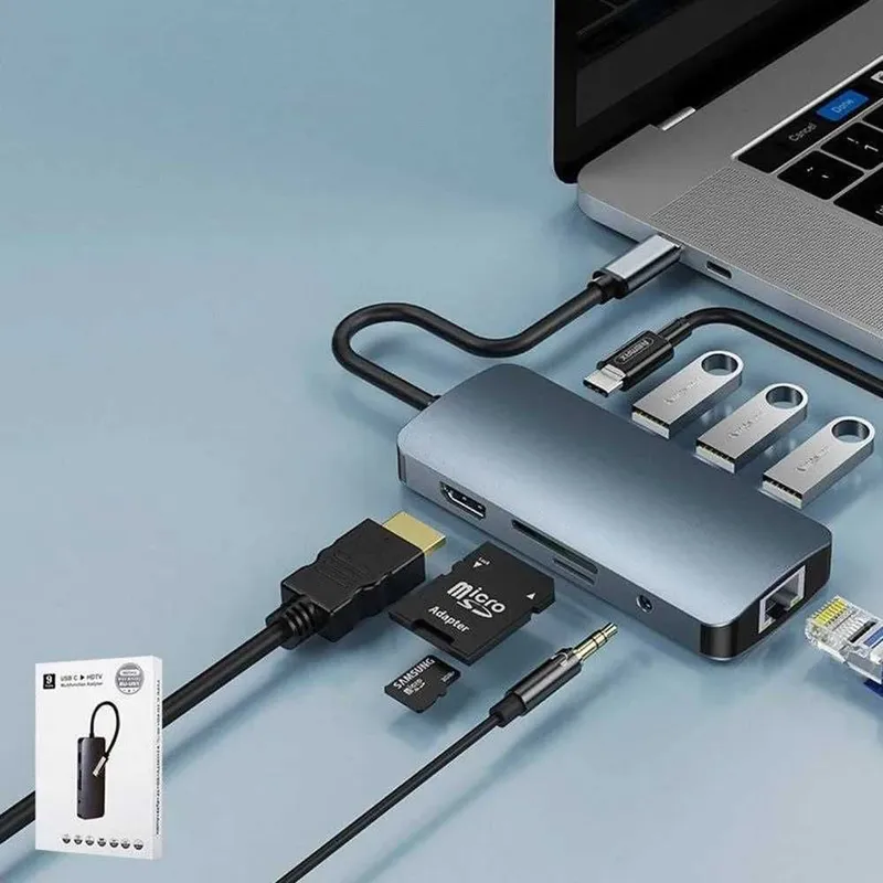 Hub 9in1 USB-концентратор Remax RU U91 HDMI + PD + RJ45