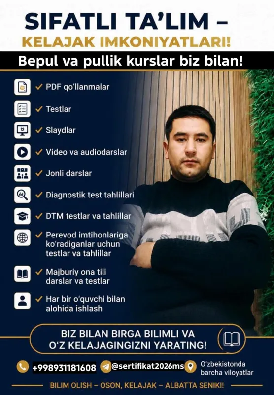 BEPUL VA PULLIK KURSLAR SIZNI KUTMOQDA Filologiya Oʻzbek tn ilmiy kan — фото 2 BEPUL VA PULLIK KURSLAR SIZNI KUTMOQDA Filologiya Oʻzbek tn ilmiy kan — фото 2