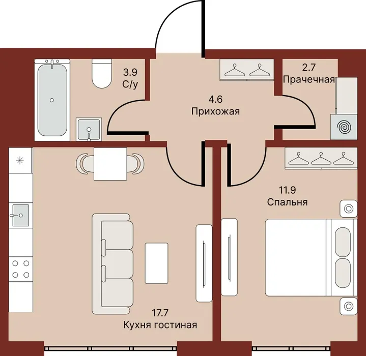 2-комнатная квартира, 41 м², Мирзо Улугбек 2 2-комнатная квартира, 41 м², Мирзо Улугбек 2