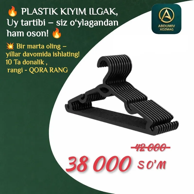 PLASTIK KIYIM ILGAK, QORA RANG PLASTIK KIYIM ILGAK, QORA RANG