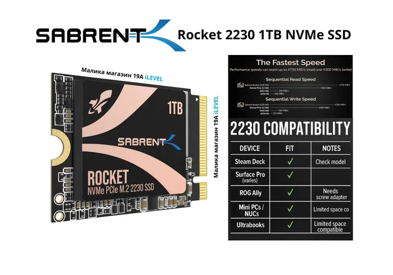 Внутренний SSD накопитель SABRENT Rocket 2230 1TB NVMe SSD