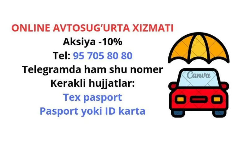 Online avto sug'urta xizmati. Aksiya-10%