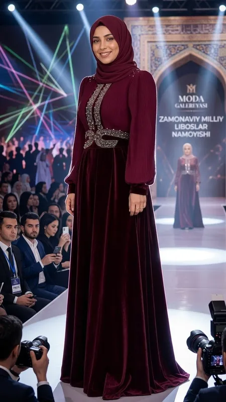 Barcha hayratda Bordoviy shohona baxmal libos 2