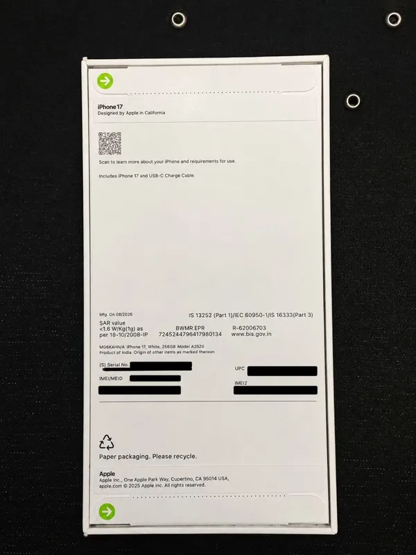 iPhone 17 256 ГБ White, SIM, A3520 - Новый 3
