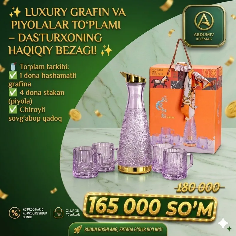 LUXURY GRAFIN VA STAKAN TO‘PLAMI 1 LUXURY GRAFIN VA STAKAN TO‘PLAMI 1