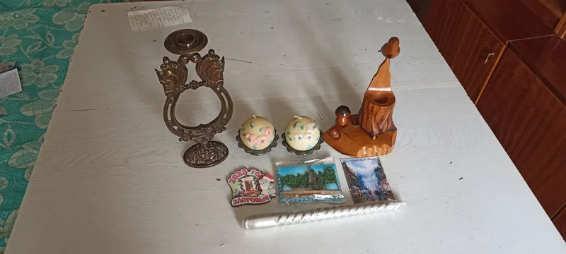 Подсвечник антикварный бронзовый б/у, птичка сувенир, магниты на холо