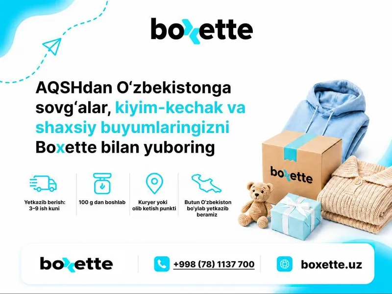 AQShdan O‘zbekistonga Boxette bilan yuboring 1 AQShdan O‘zbekistonga Boxette bilan yuboring 1