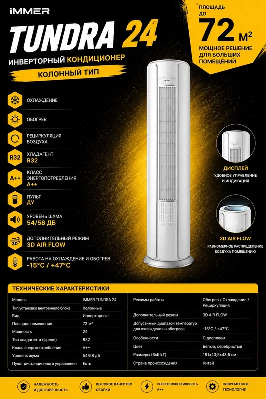 Кондиционер колонный IMMER Tundra 24 In,МЕГАСКИДКА