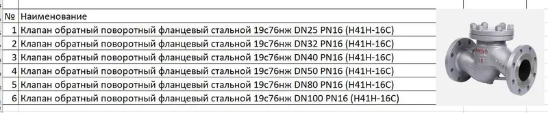 Клапан обратный поворотный фланцевый стальной 19с76нж