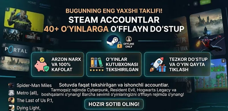 Steam akkaunt  Offlayn o'yinlar bilan