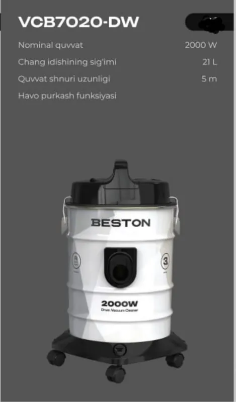 BESTON 7020-DW 2000W quruq tozalash uchun changyutgich 2
