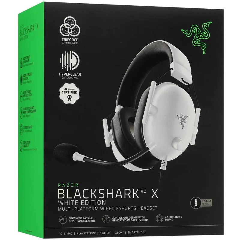 ! Проводная игровая гарнитура Razer BlackShark V2 X (White) — фото 2