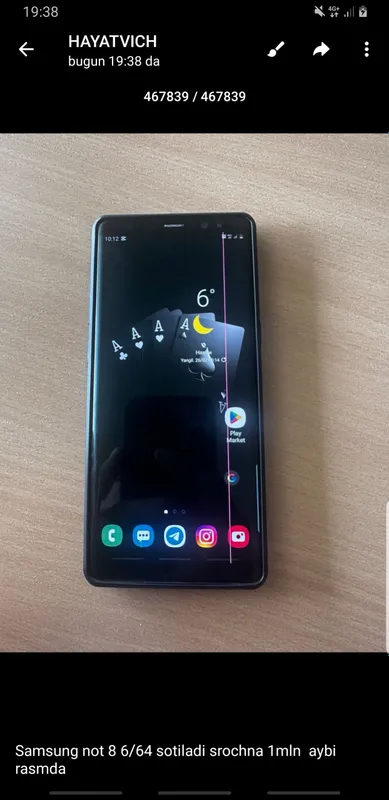 samsung not 8   6/64 sotiladi narxi 800ming — фото 1