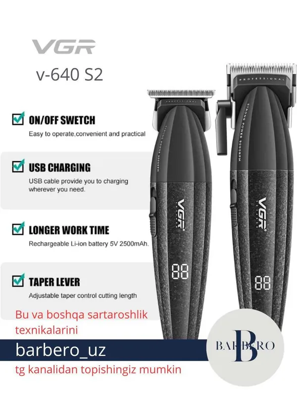 VGR 640 s2 Soch olish mashinkasi va trimmer to'plami 2 VGR 640 s2 Soch olish mashinkasi va trimmer to'plami 2