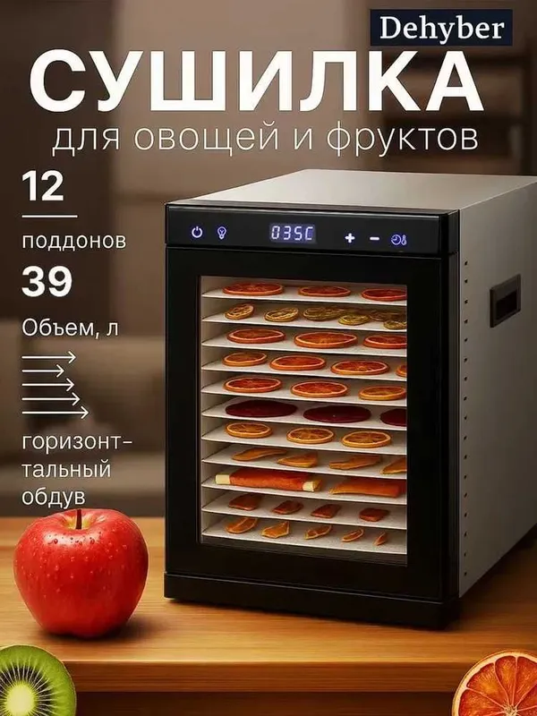 Сушилка для овощей, фруктов и мяса Dehyber 12 листов, гарантия год.